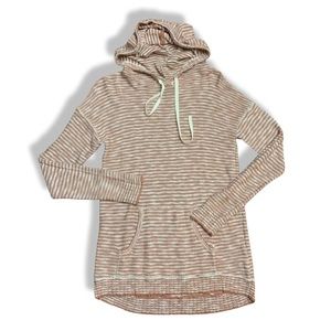 Pink And Beige Lightweight Hooded Sweater With Pockets By Pink Rose